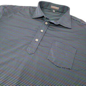 Peter Millar Summer Comfort Golf Polo Shirt‎ Size Large Men's Blue Striped